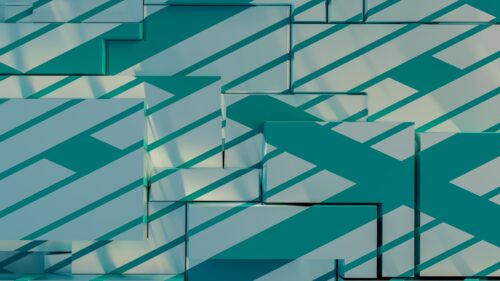 A blue and white wall with a pattern on it
